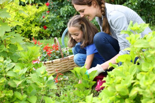 Planting and finishing work in a landscaped garden